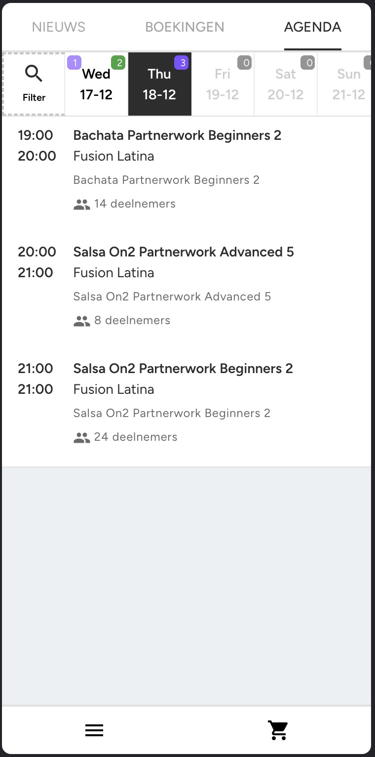 Baila.me agenda overzicht